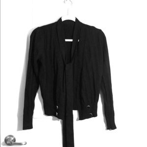 Black cardigan with tie on it